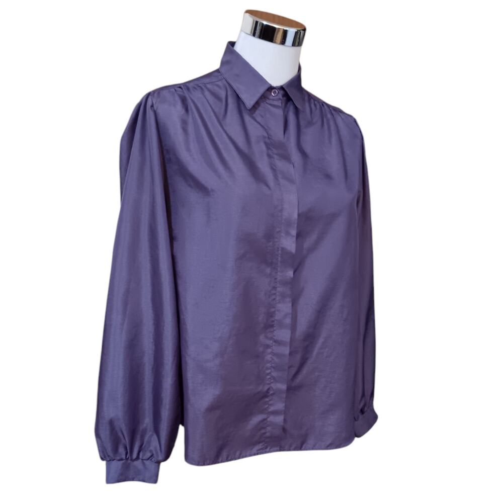VINTAGE Blouse Top‎ M/L Iridescent Purple Retro Office Career Special Event VTG